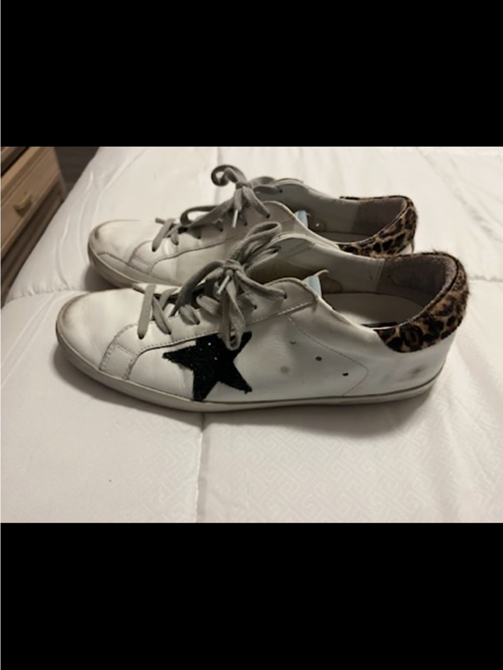Golden Goose White Leather Sneakers with Black Star and Leopard Heel Tab - Picture 3 of 5